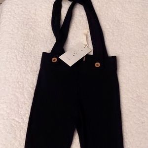 Lil legs ribbed black leggings with suspenders